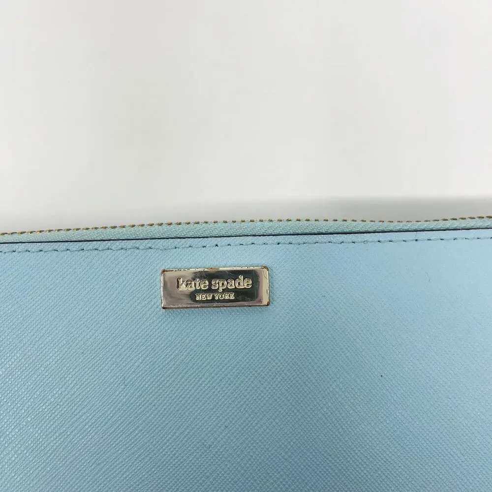 Kate Spade Grace Blue Newbury Lane Neda Wallet Leather Zip Around Gold Hardware